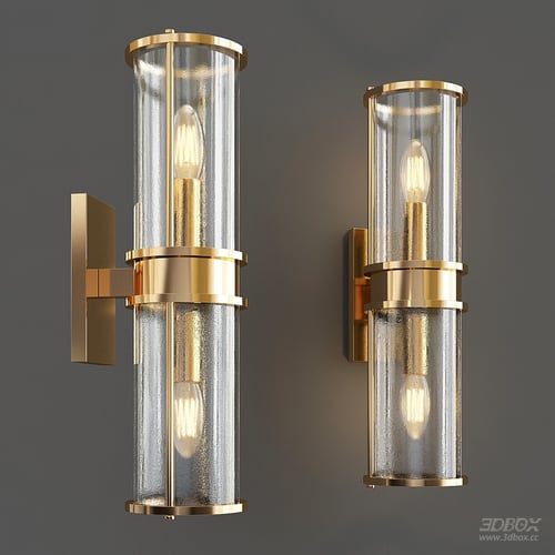 Modern Brass Double Bulb Textured Glass Wall Sconce 3D model