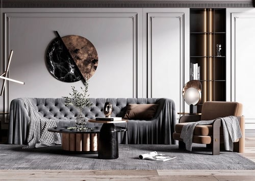 Modern Luxury Living Room with Sofa and Coffee Table Set 3D model