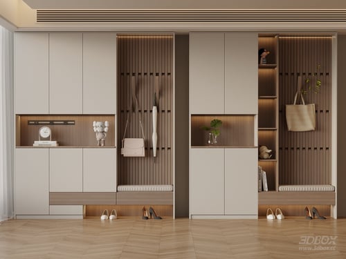 Modern Minimalist Hallway Shoe Cabinet with Hanging Area 3D model