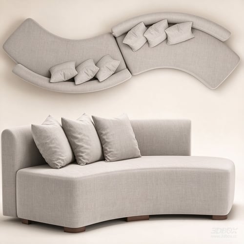 Modern Curved Fabric Sofa Set with Throw Pillows 3D model