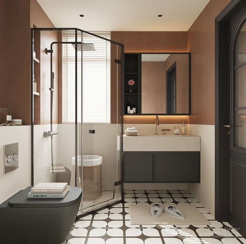 French Vintage Mid-Century Modern Bathroom Scene 3D model