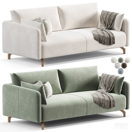 Modern Upholstered Double Sofa with Wooden Legs 3D model