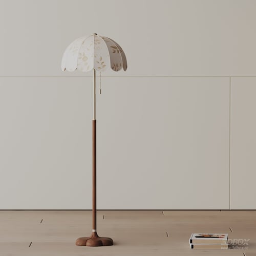 Modern Floral Shade Wooden Floor Lamp 3D model