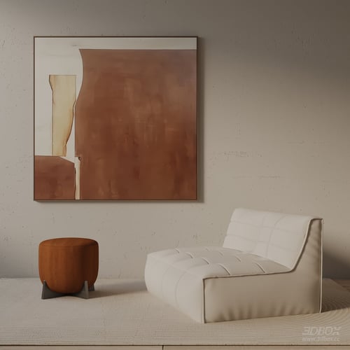 Modern Fabric Lounge Armchair with Wooden Side Stool 3D model