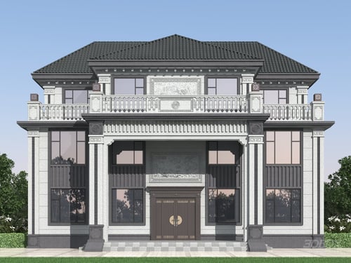 New Chinese Style Luxury Villa Exterior Facade 3D model