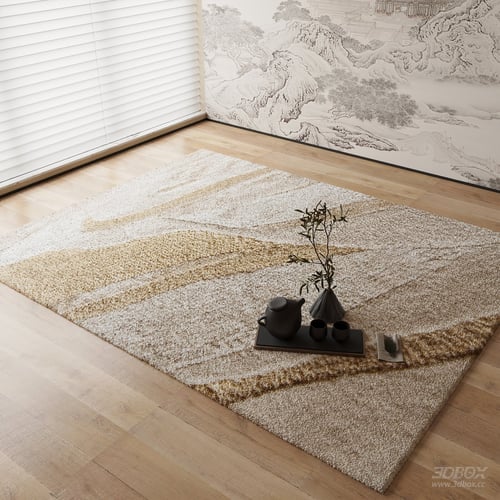 New Chinese Style Abstract Beige Gold Carpet 3D model