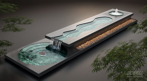 Modern Courtyard Water Feature Koi Pond Fountain 3D model