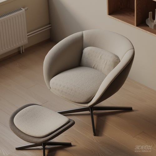 Modern Fabric Swivel Armchair with Footstool 3D model