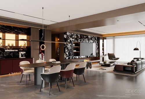 Modern Italian Style Living and Dining Room Scene 3D model