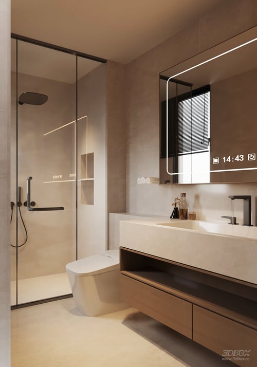 Wabi Sabi Style Wet Dry Separation Modern Bathroom 3D model