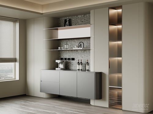 Modern Minimalist Wine Cabinet Sideboard with Display Shelves 3D model