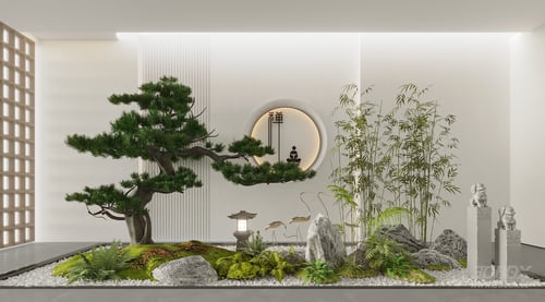 Zen Style Indoor Landscape Decor Scene 3D model