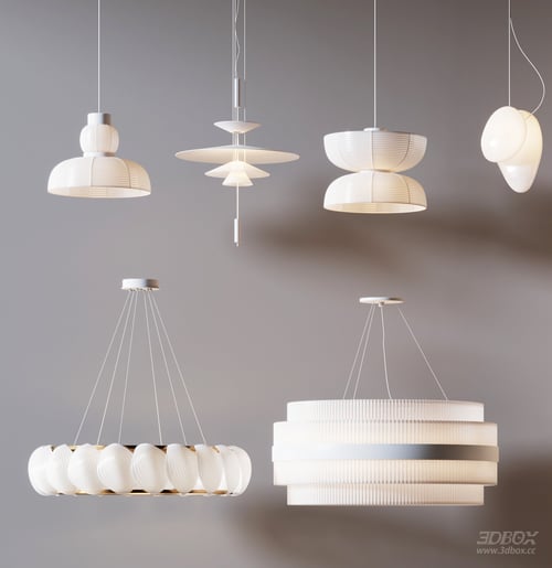 Modern Cream Style Wabi Sabi Ceiling Pendant Lamp Set 3D model