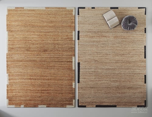 Mid Century Woven Jute Vintage Carpet Set 3D model
