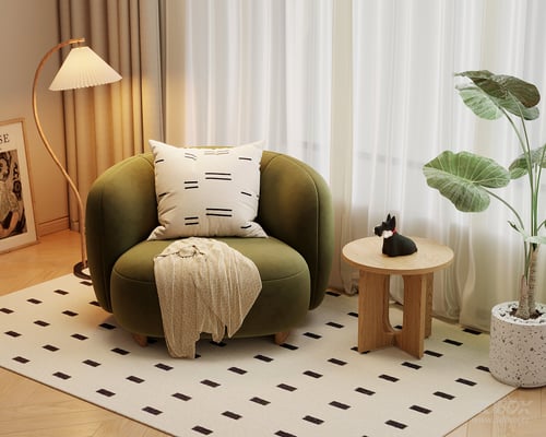 Modern Cream Style Single Sofa Set with Side Table and Floor Lamp 3D model