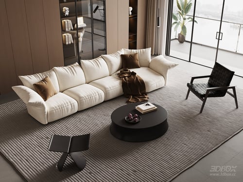 Modern Italian Style Living Room Sofa Coffee Table Set 3D model