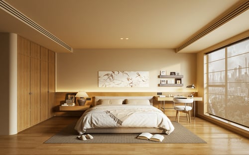 Modern Wooden Style Master Bedroom Interior Scene 3D model