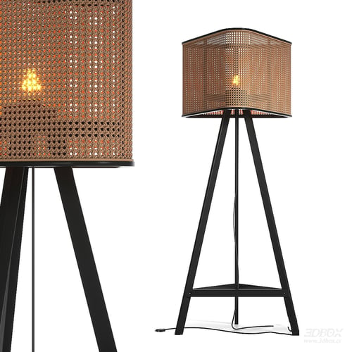 Woven Rattan Tripod Floor Lamp Modern Home Lighting 3D model