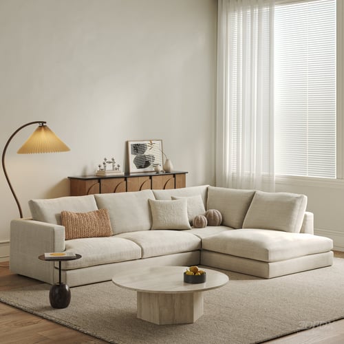 Modern Cream Style Living Room Sofa and Coffee Table Set 3D model