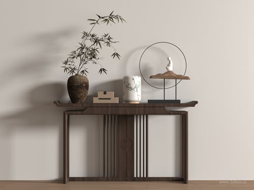 New Chinese Style Solid Wood Console Table Decor Set 3D model