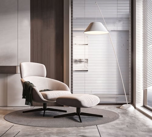 Modern Fabric Single Armchair with Ottoman 3D model