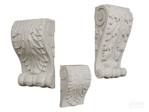 French Style Carved Plaster Corbel Ornament Set 3D model