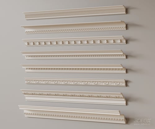 Classic French Style Plaster Cornice Set Decorative Molding 3D model