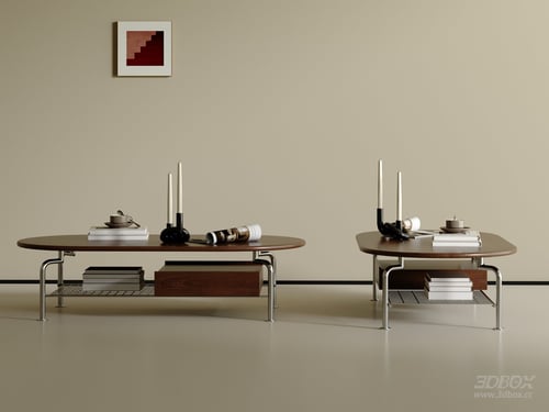 Modern Wooden Top Metal Leg Coffee Table Set 3D model