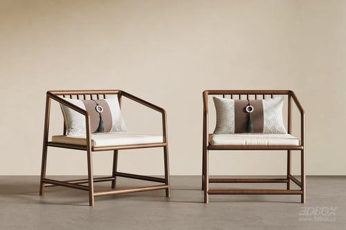 New Chinese Style Wooden Armchair Set with Cushions 3D model