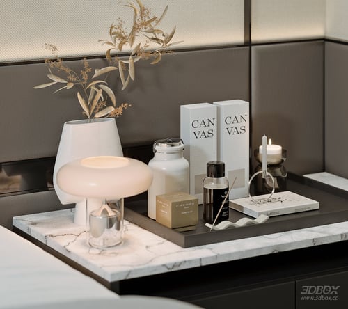 Modern Bedroom Nightstand Decor Set 3D model