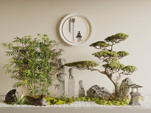New Chinese Style Zen Indoor Landscape Plant Decor Set 3D model