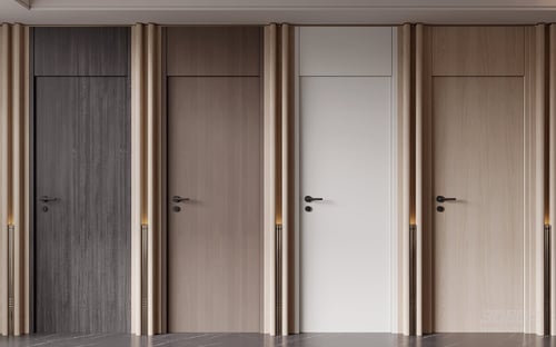 Modern Minimalist Interior Wooden Door Set 3D model