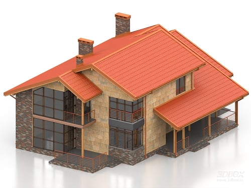 Two-story Modern Villa Exterior with Tiled Roof 3D model