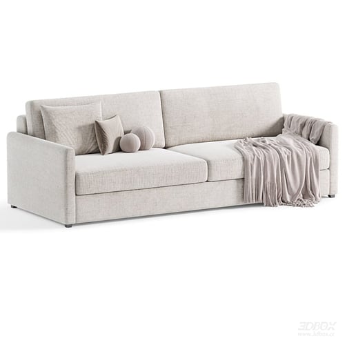Light Beige Linen 2 Seater Modern Sofa Set 3D model