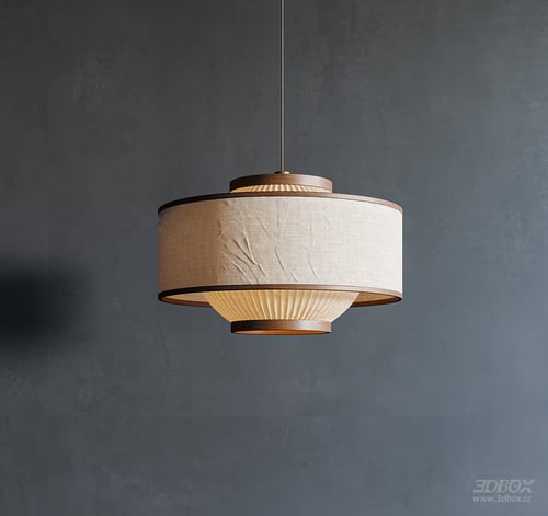 Modern Oriental Fabric Shade Ceiling Pendant Lamp 3D model