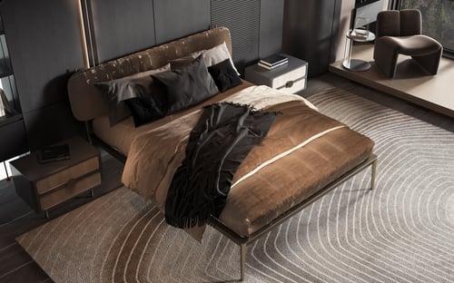 Modern Luxury Minimalist Bedroom Scene with Leather Bed 3D model