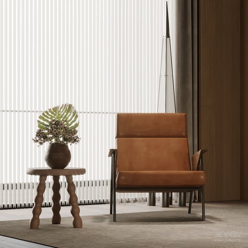 Mid-century Leather Armchair with Wooden Side Table 3D model
