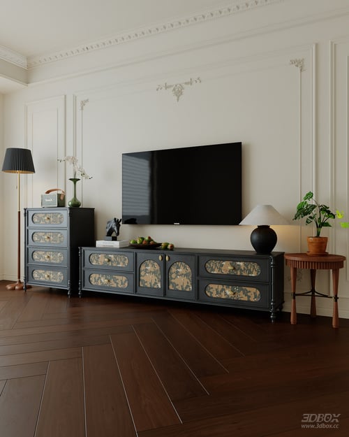 French Vintage Mid-century TV Cabinet Set 3D model