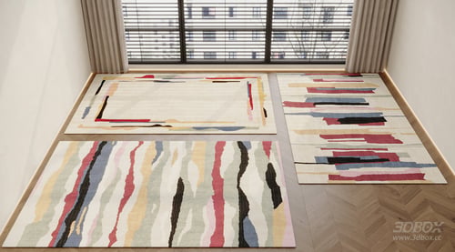 Modern Cream Style Abstract Geometric Carpet Set 3D model