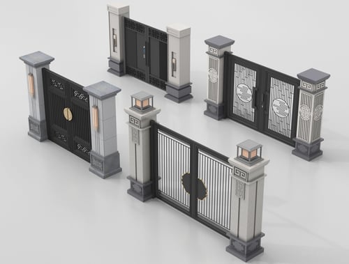 New Chinese Style Villa Courtyard Gate Set 3D model