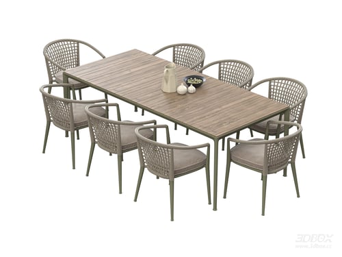 Modern Outdoor Rattan Dining Table and Chairs Set 3D model