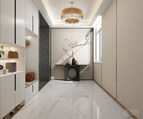 Modern Luxury Entry Hallway with Console Table and Shoe Cabinet 3D model