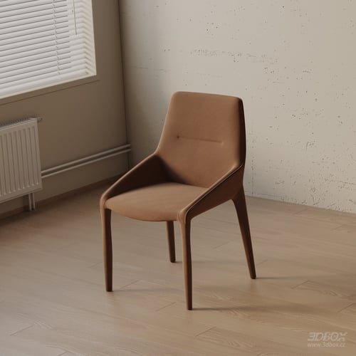 Modern Upholstered Dining Chair with Wooden Legs 3D model