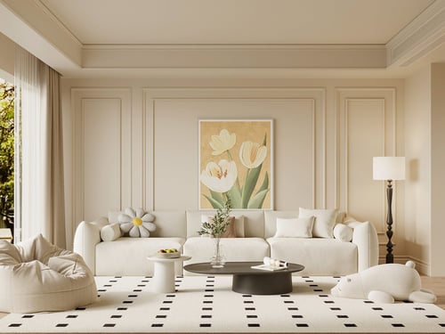 Modern Cream Style French Living Room Scene 3D model