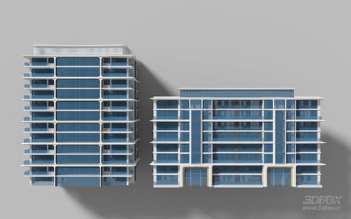 Modern Multi-story Residential Apartment Building Facade 3D model