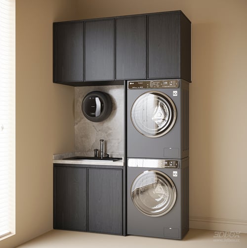 Modern Laundry Cabinet with Washer and Dryer Set 3D model