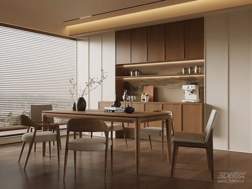 Mid Century Modern Walnut Wood Dining Room Set 3D model