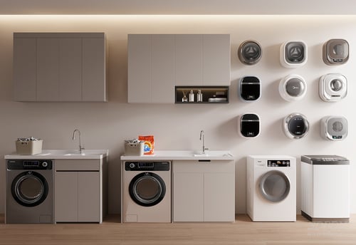 Modern Washing Machine and Laundry Cabinet Set 3D model