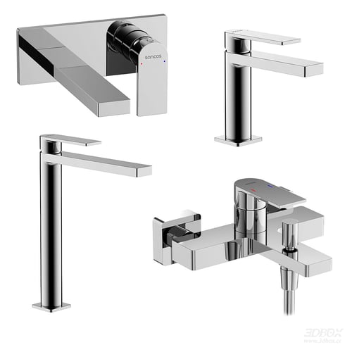 Modern Minimalist Chrome Bathroom Faucet Set 3D model