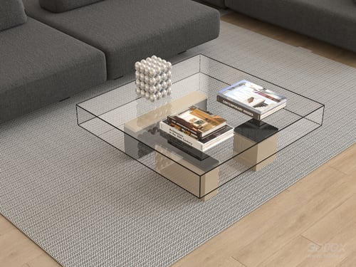 Modern Square Glass Coffee Table with Wooden Base 3D model